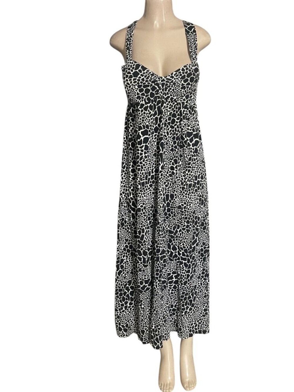 Giraffe Animal Print Maxi Dress | Cutout Back 100% Cotton Size S